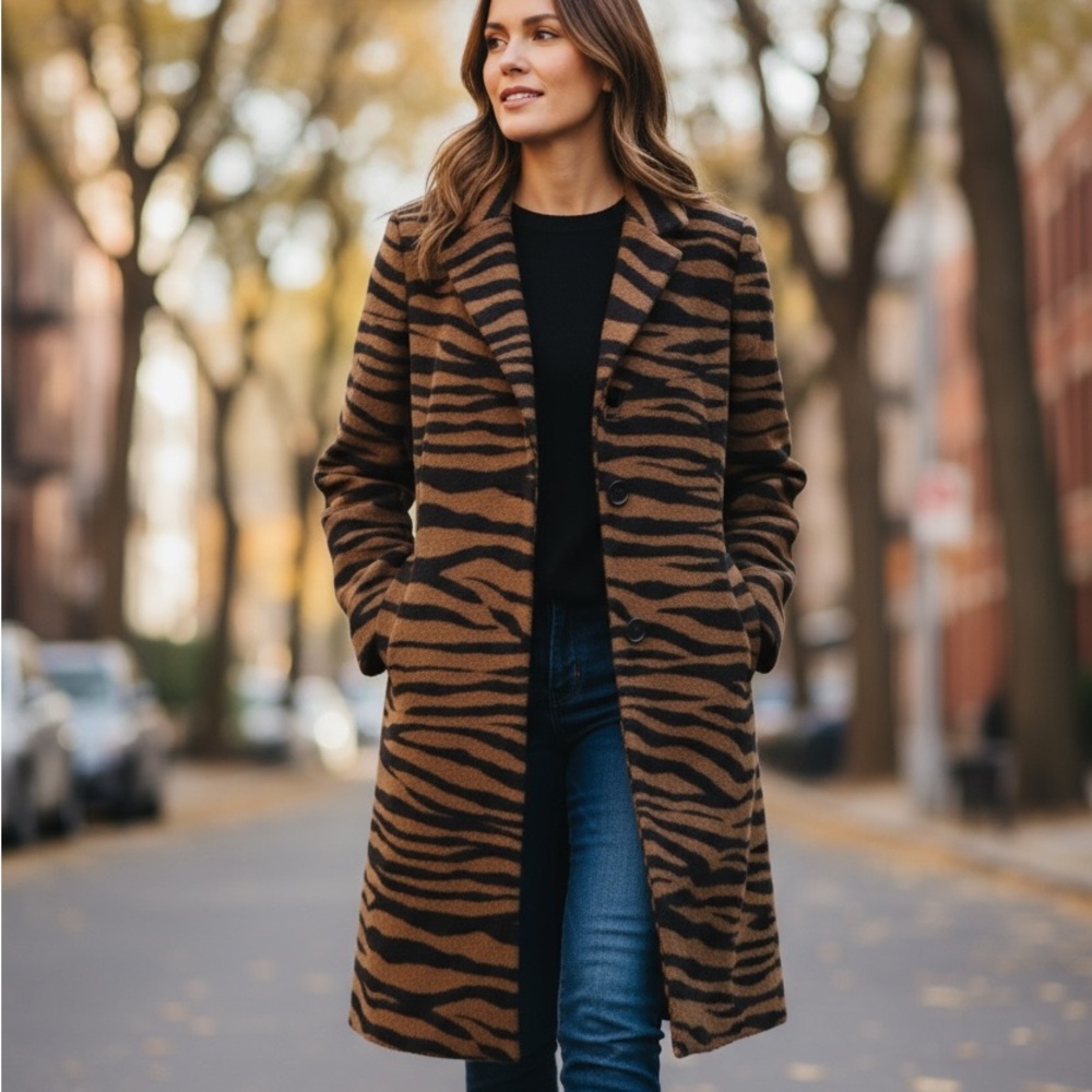 Michael Kors Zebra Pattern Pea Coat